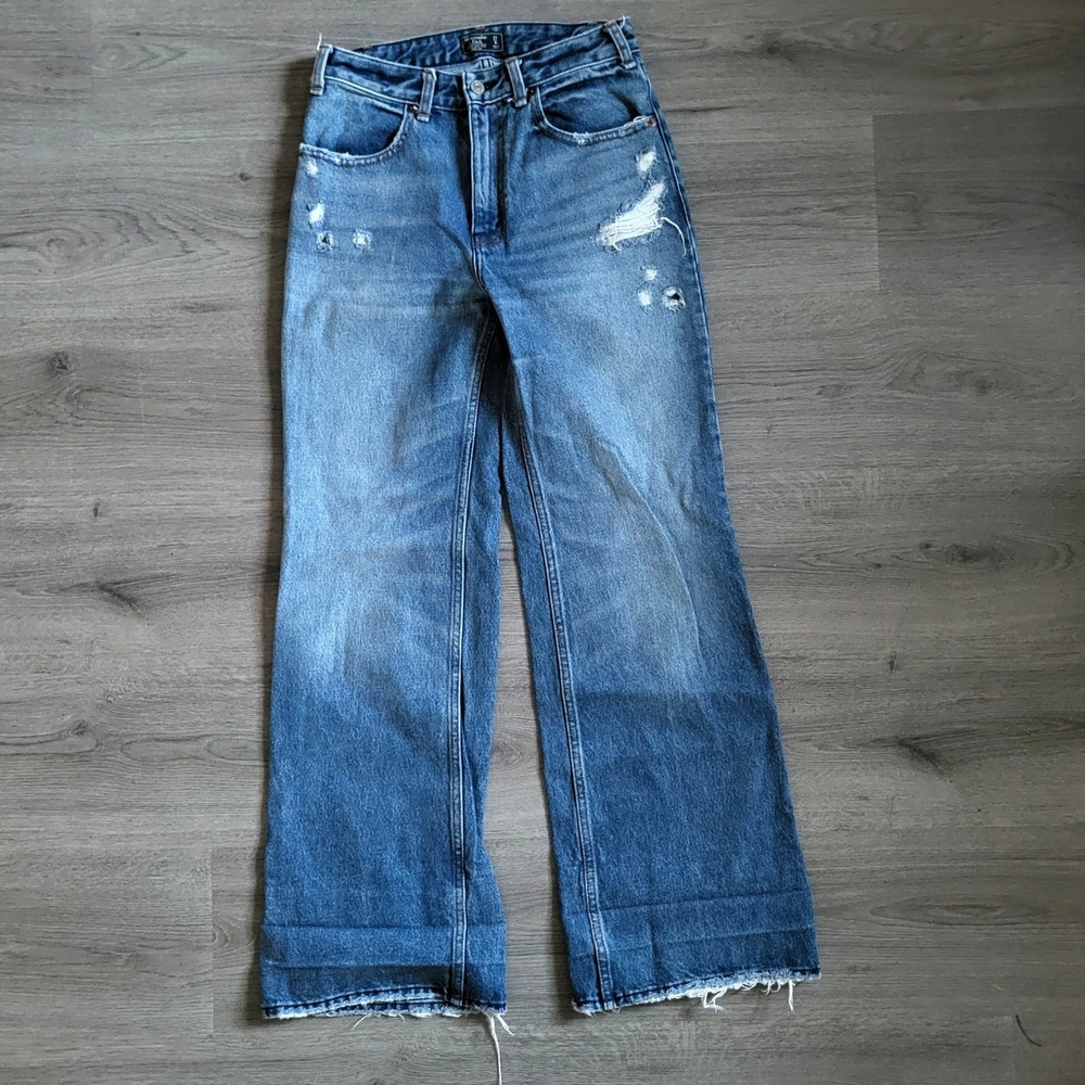 Abercrombie & Fitch Women's Distressed Wide-Leg Blue Jeans